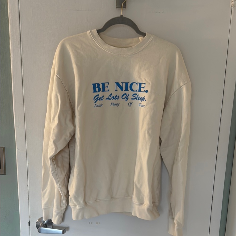 Sporty & Rich Cream and Blue Crewneck Sweater